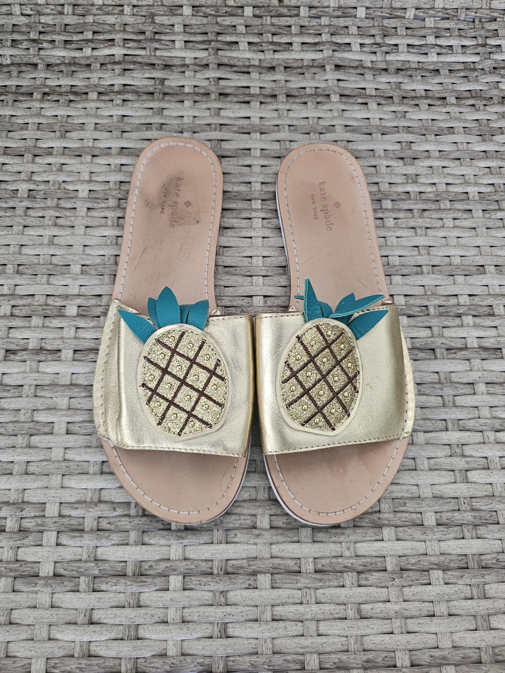 Kate Spade Gold Pineapple Slide Sandals
